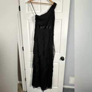 Adrianna Papell long, one shoulder gown, sz 6, ruffles, maxi